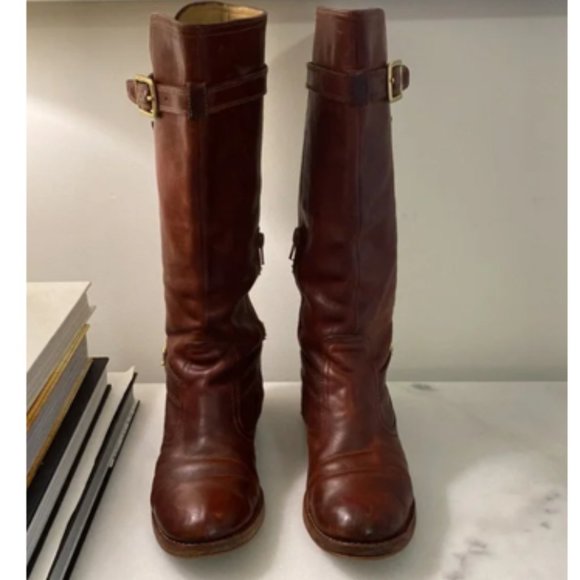 Coach Shoes - Coach Whitley Brown Leather Knee High Buckle Zip Riding Boots Women Size 5.5